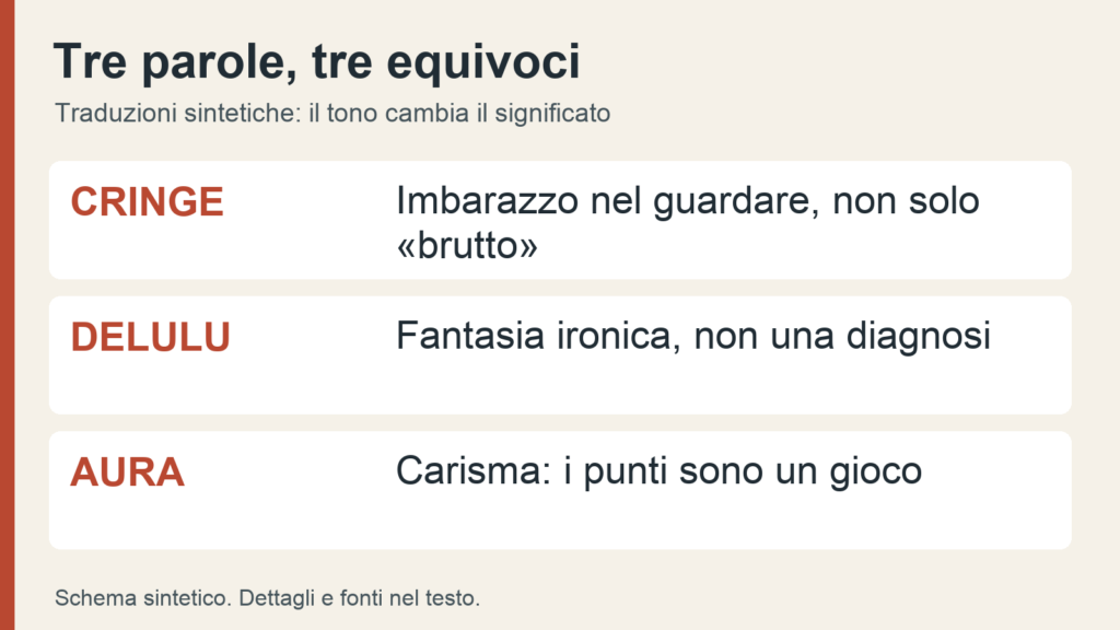 Tre parole dello slang sono spiegate con i principali equivoci da evitare.