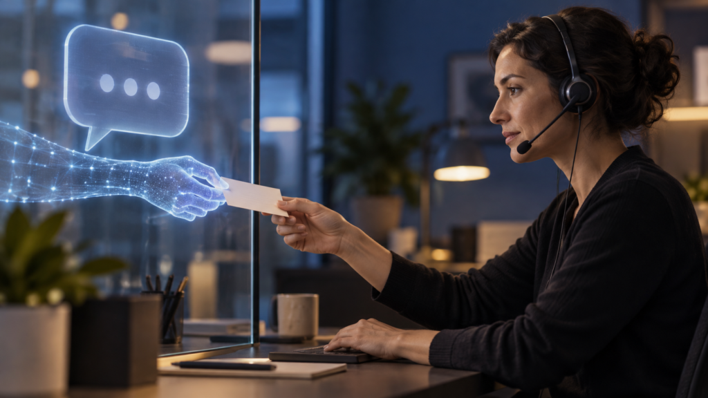 Un’operatrice umana riceve una richiesta inoltrata da un assistente digitale.